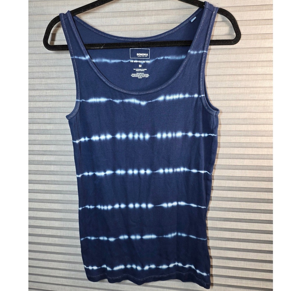 Sonoma Goods For Life The Everyday Rib Tank Medium M Blue White Tie Dye Stripes